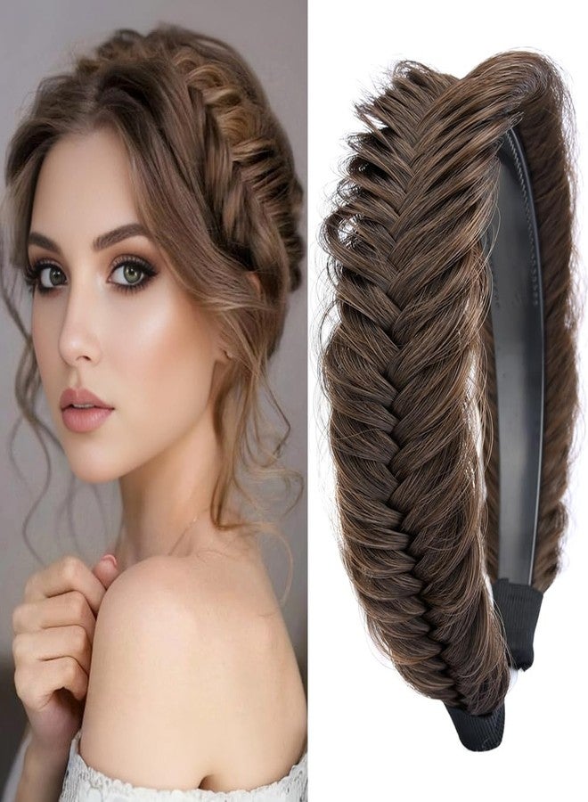 DIGUAN Fishtail Messy Braid Wide Braided Headband with Teeth Synthetic Hair Plaited head bands Chunky Hairpiece for Girls Women (Copper Brown, Wide) - Image 1